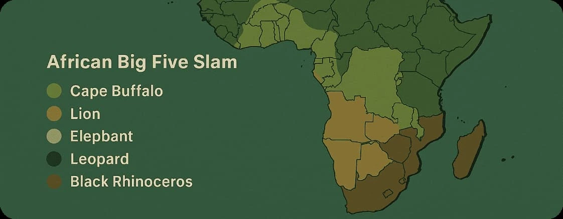 Map showing species distribution for African Big Five Slam across the continent