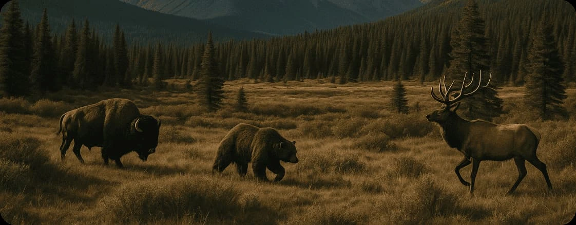 Representative big game species—bison, bear, and elk—featured in the Super Slam of North America