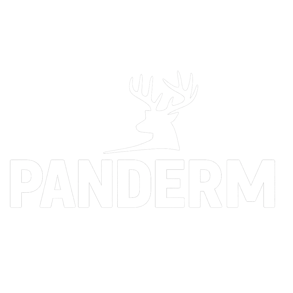PANDERM logo featuring a stylized deer head and bold white lettering on a black background