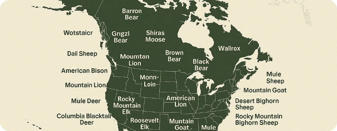 Map of all 29 species required to complete the Super Slam of North America